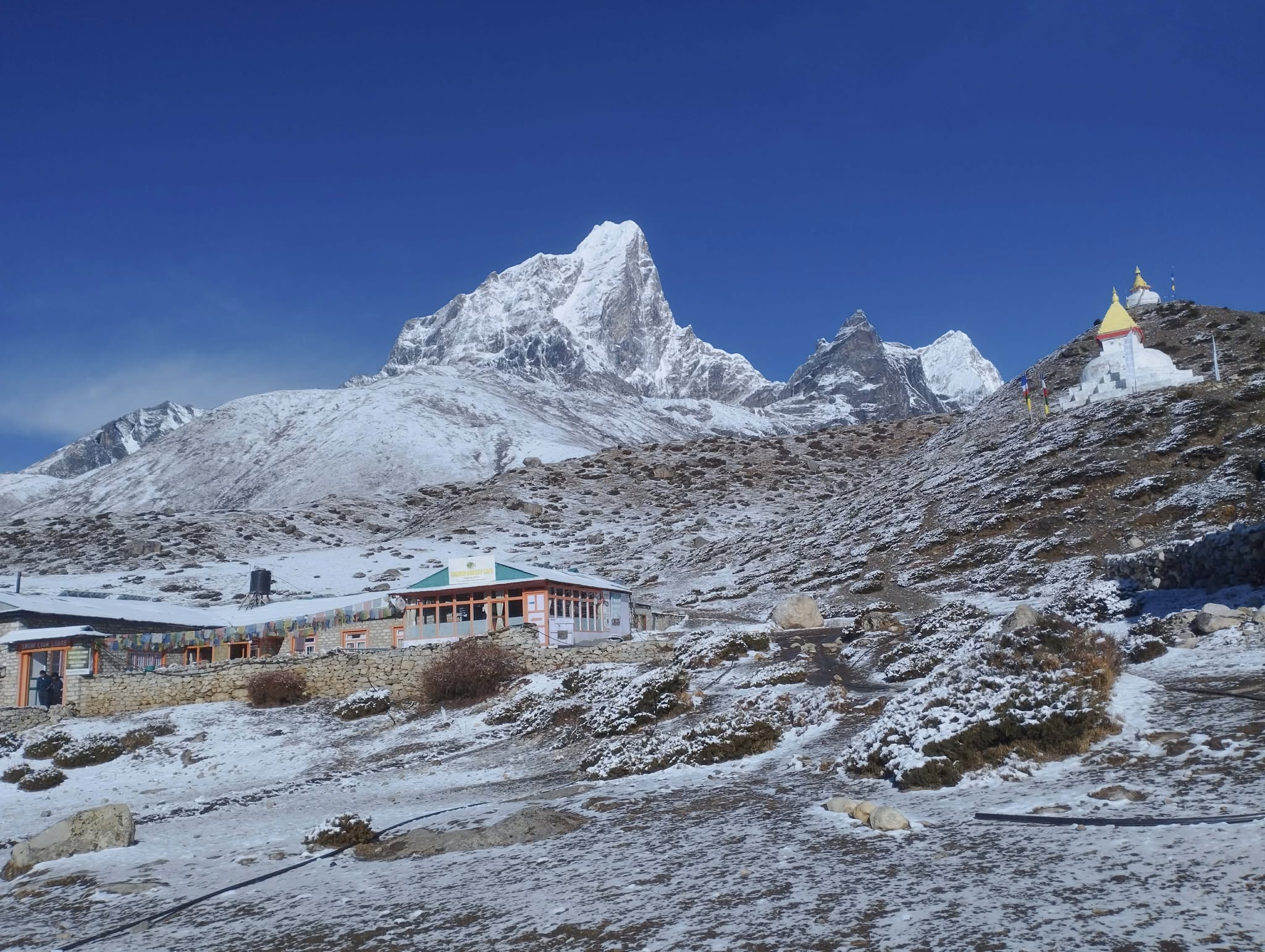 Panoramic view of Mount Everest seen from the Everest Base Camp trekking trail.