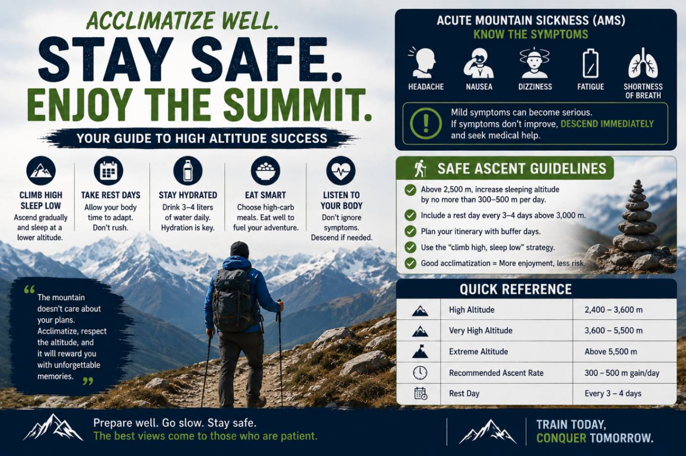 Altitude sickness symptoms and acclimatization guidelines for high altitude hiking