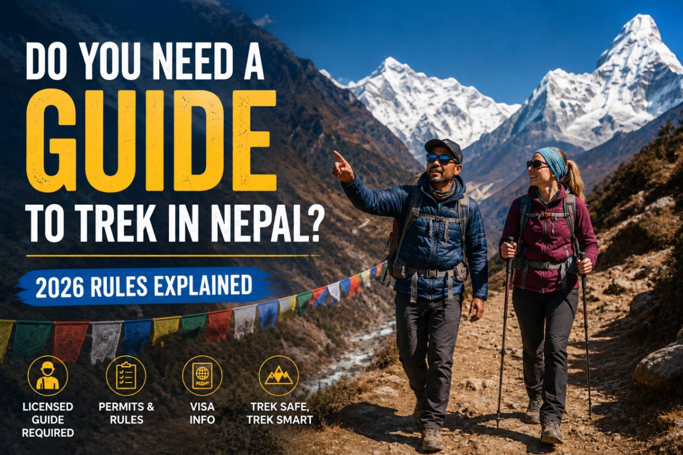 Licensed trekking guide accompanying a foreign trekker in the Nepal Himalayas