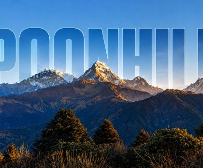Sunrise view from Poon Hill's viewing tower over the Annapurna range