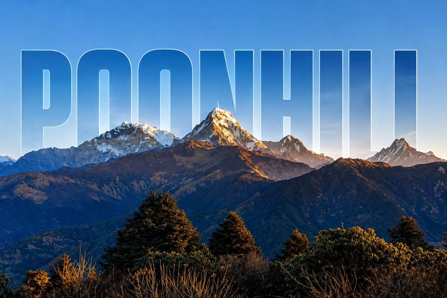 Sunrise view from Poon Hill's viewing tower over the Annapurna range