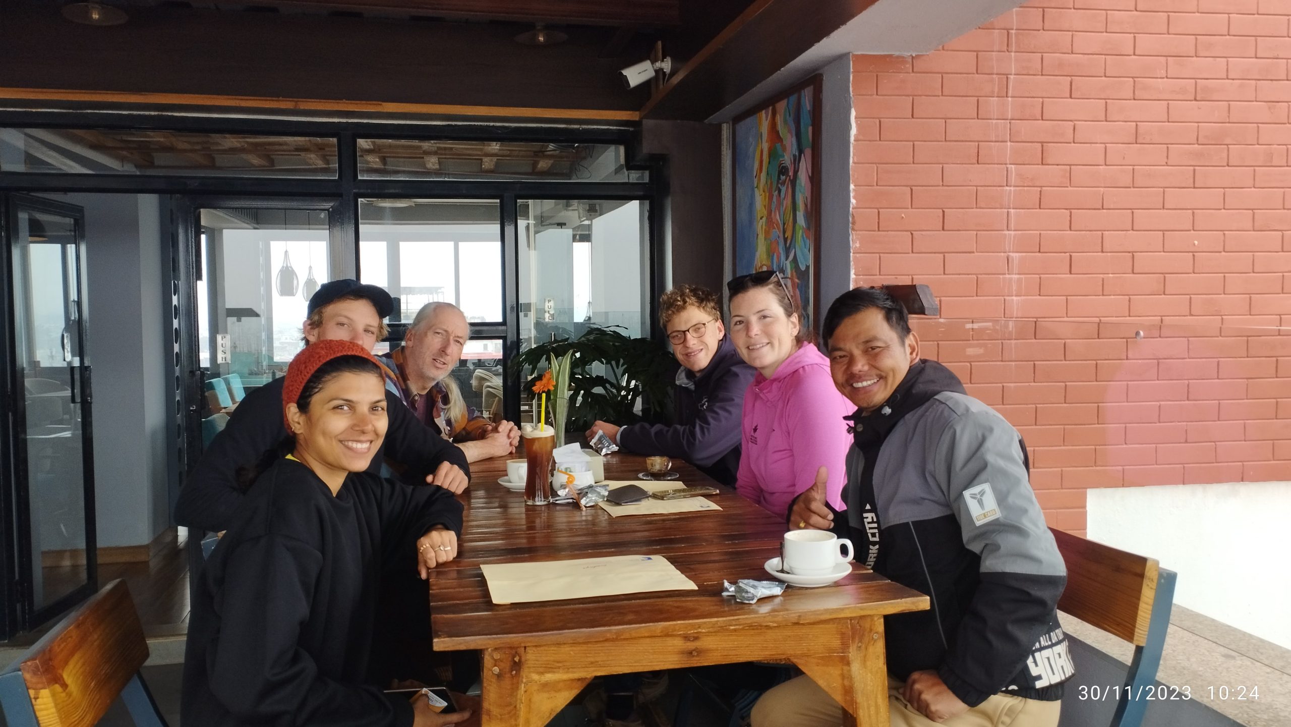 Everest base campp trekkers in hotel having their food